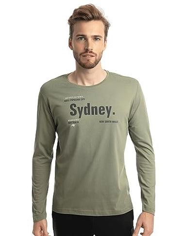ROADSIGN australia Herren Langarmshirt mit Rundhalsausschnitt, Aufdruck Sydney, 100% Baumwolle Khaki | im Sale